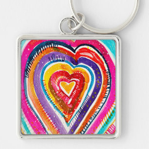 Heart boho watercolor art key ring