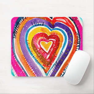 Heart boho watercolor art mouse mat