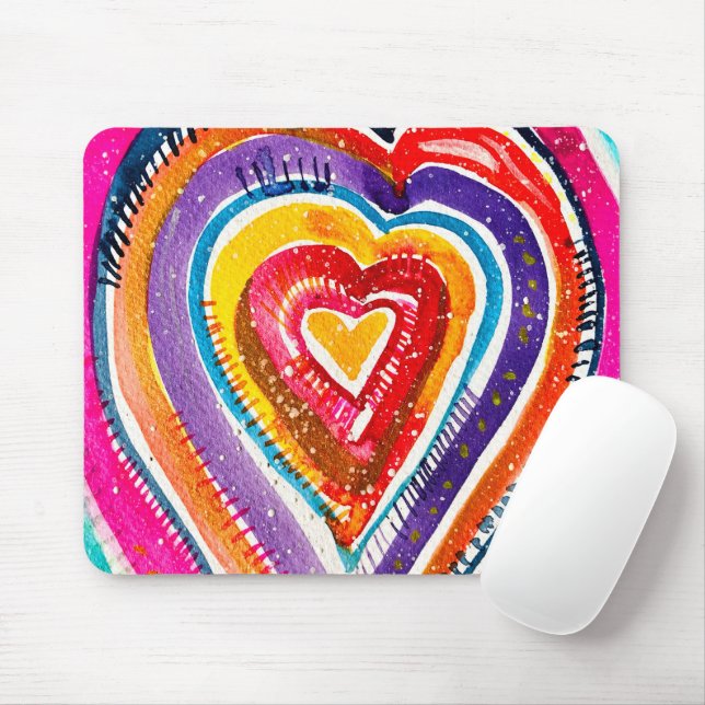 Heart boho watercolor art mouse mat (With Mouse)