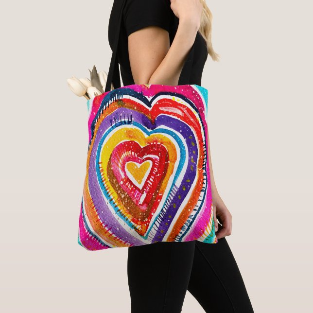 Heart boho watercolor art tote bag (Close Up)
