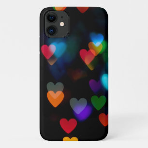 heart bokeh lights on black iPhone 11 case