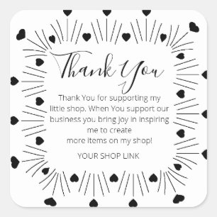 Heart Border Hand Drawn Small Business Thank You Square Sticker