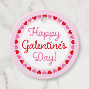 Heart Border Happy Galentine's Day Cirle Gift Tag