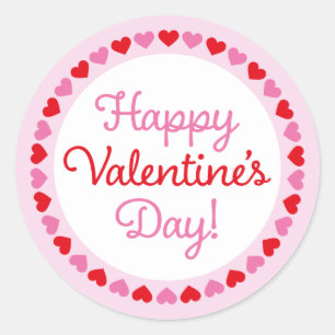 Heart Border Happy Valentine's Day Round Sticker