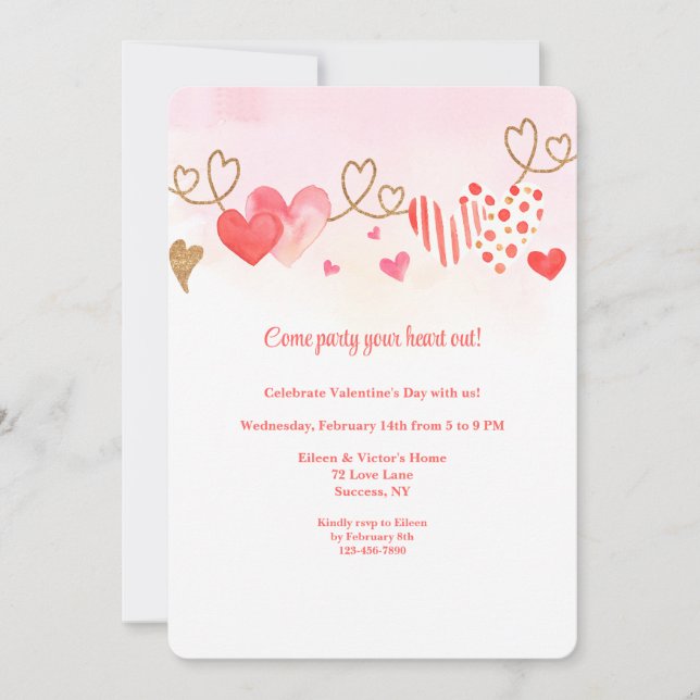 Heart Border Valentine  Invitation (Front)
