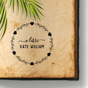 Heart Botanical Wreath ex libris stamp