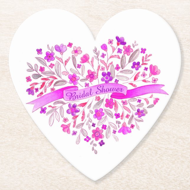Heart bouquet art bridal shower paper coasters (Front)