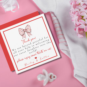 Heart Bow Daughter Labour & Delivery NICU Hospital Thank You Card