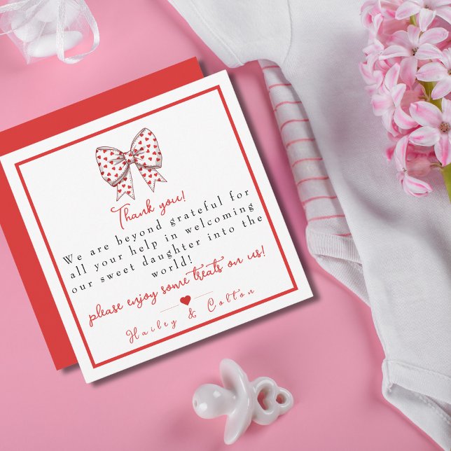 Heart Bow Daughter Labour & Delivery NICU Hospital Thank You Card (Heart Bow Daughter Labor & Delivery NICU Hospital Thank You Card)