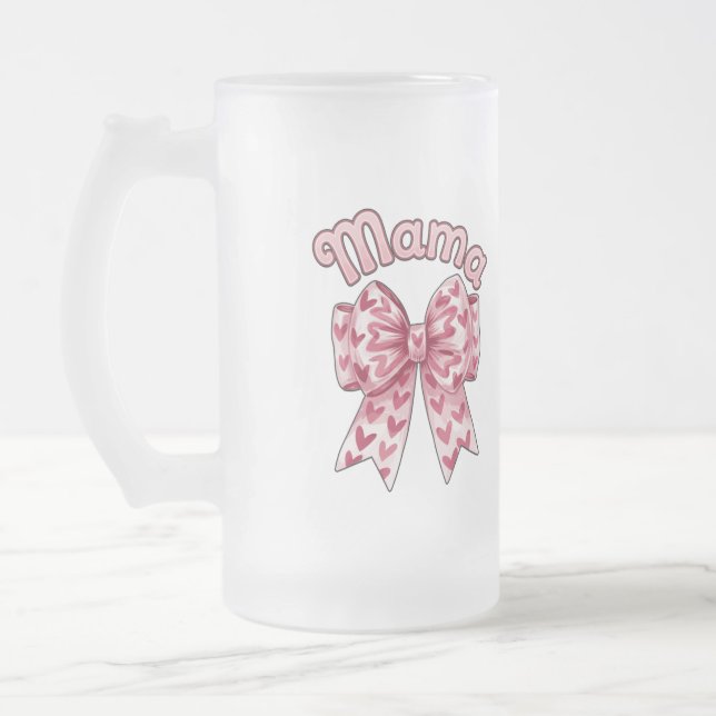 Heart bow frosted glass beer mug (Left)