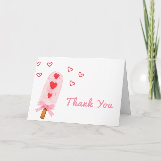 Heart Bow Ice Cream Ready To Pop Baby Shower Thank You Card (Front)