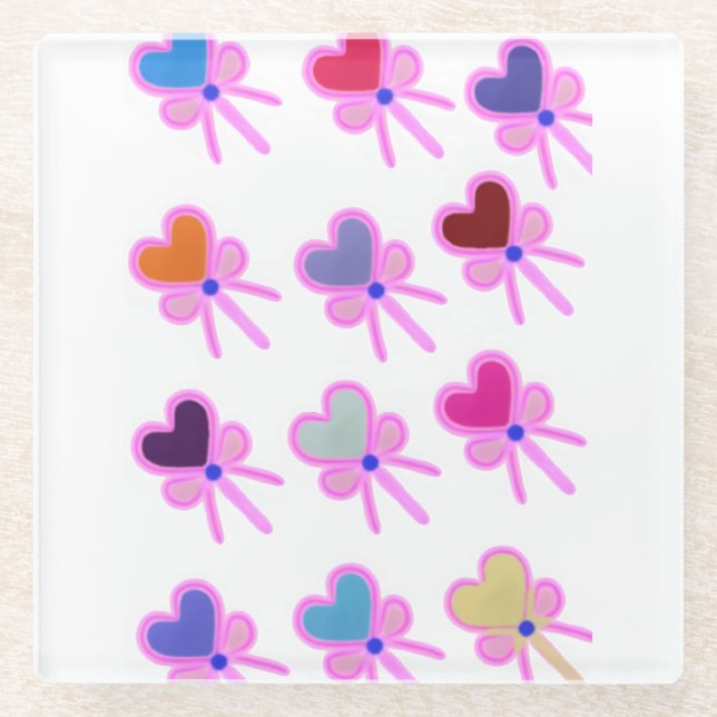  Heart Bow Pattern Personalised Gift Crew Socks Glass Coaster (Front)