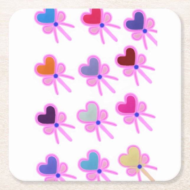  Heart Bow Pattern Personalised Gift Crew Socks Square Paper Coaster (Front)