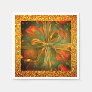 Heart bow red green glitter look present design napkin