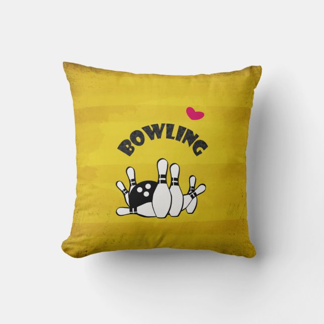 Heart Bowling -  B&W Bowling Pins and Ball Cushion (Front)
