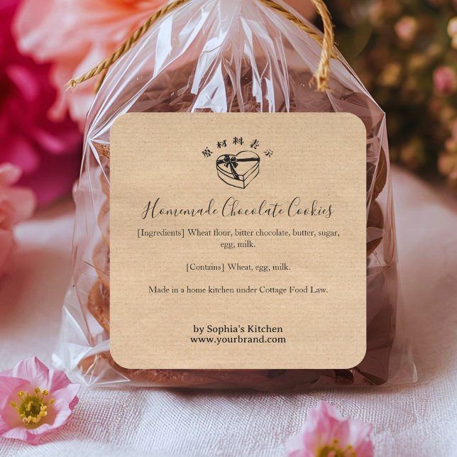 Heart Box Kraft Minimalist Bakery Ingredient Square Sticker (Creator Uploaded)