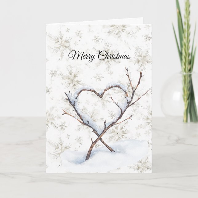 Heart Branch Snow Snowflakes Christmas Card (Front)