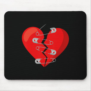 Heart-broken And Safety Pins Anti Valentine Single Mouse Mat