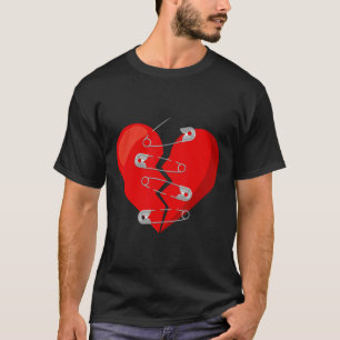 Heart-broken And Safety Pins Anti Valentine Single T-Shirt