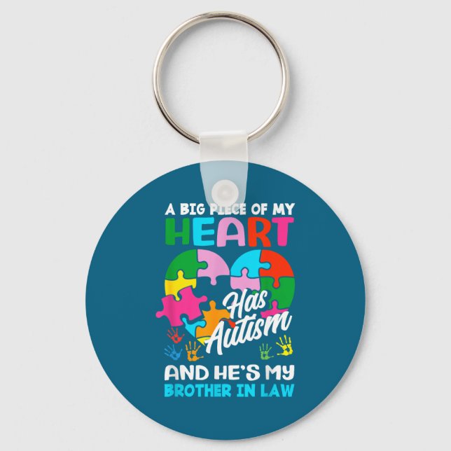 Heart Brother-in-law Autism Awareness Puzzle Ece R Key Ring (Front)