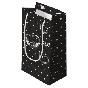 heart bubbles on black and white polka dot small gift bag