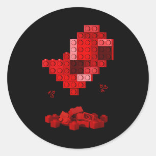 Heart building blocks valentines day bricks boy classic round sticker