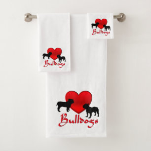 Heart Bulldogs Bath Towel Set
