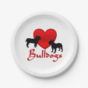 Heart Bulldogs Paper Plate