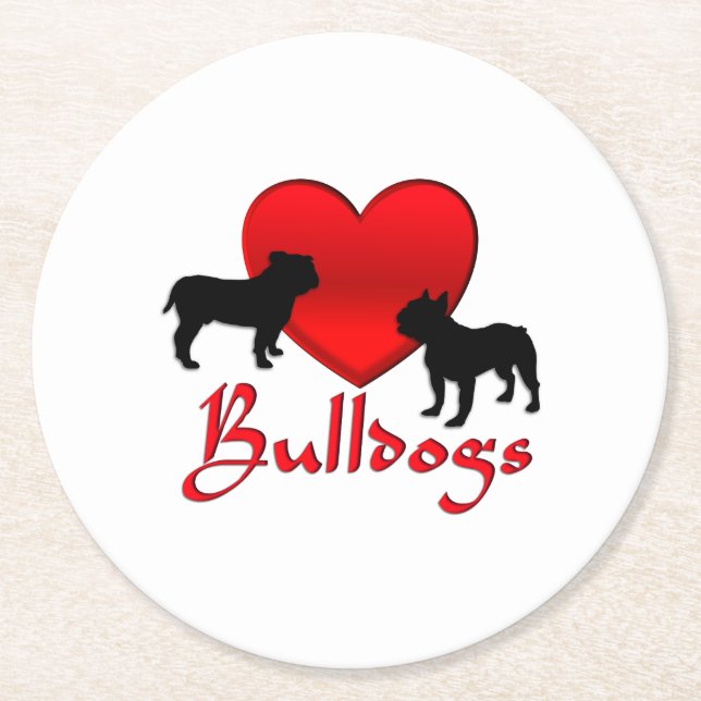 Heart Bulldogs Round Paper Coaster (Front)