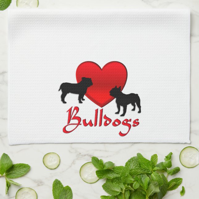 Heart Bulldogs Tea Towel (Folded)