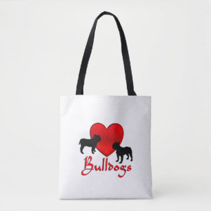 Heart Bulldogs Tote Bag