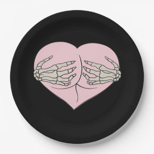 Heart Butt Hug Skeleton Hands Classic Look Paper Plate