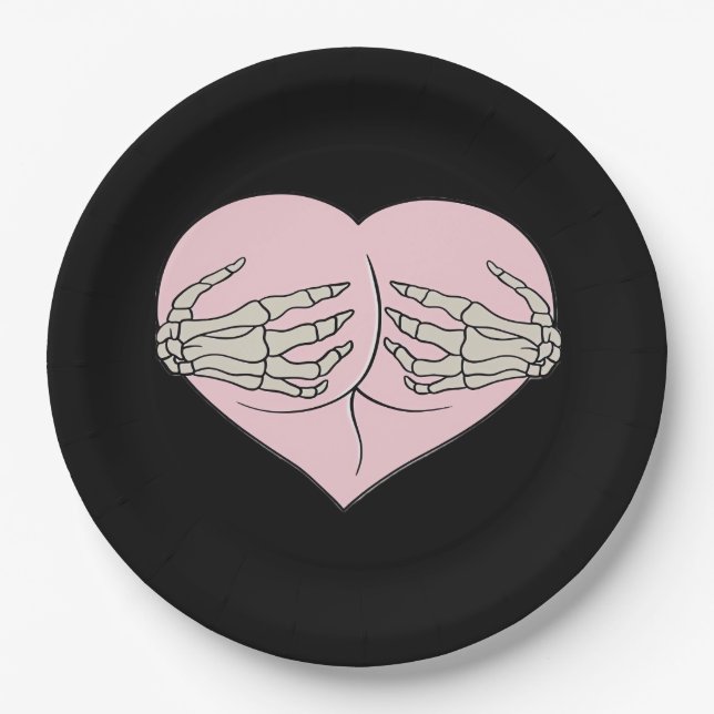 Heart Butt Hug Skeleton Hands Classic Look Paper Plate (Front)