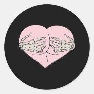 Heart Butt Hug Skeleton Hands Classic Round Sticker