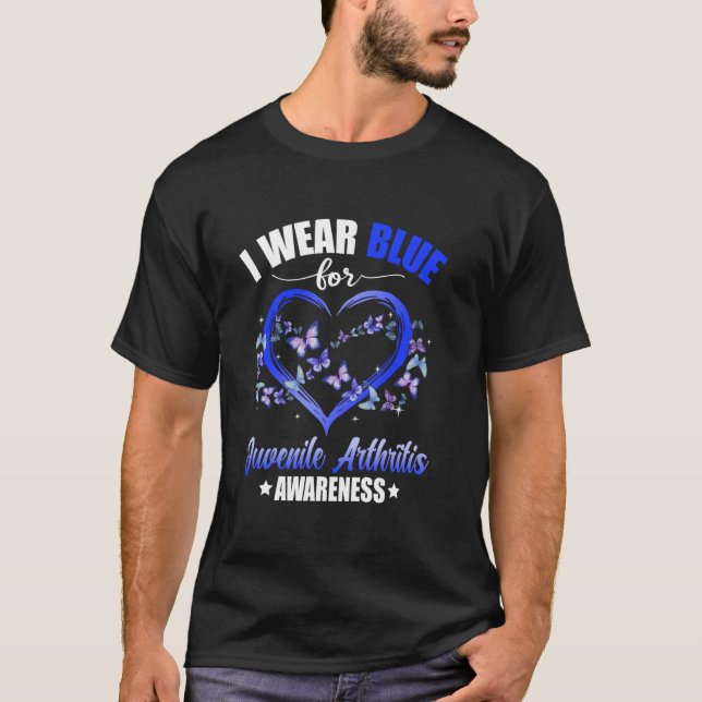 Heart Butterfly I Wear Blue For Juvenile Arthritis T-Shirt (Front)