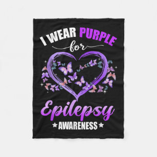 Heart Butterfly I Wear Purple For Epilepsy Awarene Fleece Blanket