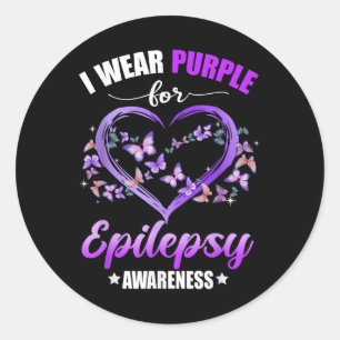 Heart Butterfly I Wear Purple For Epilepsy Classic Round Sticker