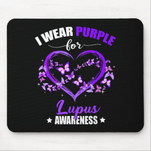 Heart Butterfly I Wear Purple For Lupus Awareness Mouse Mat