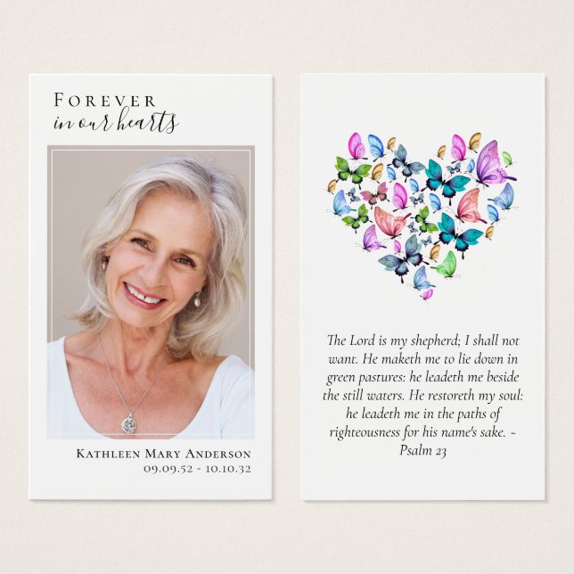 Heart Butterfly Memorial Prayer Card (Front & Back)