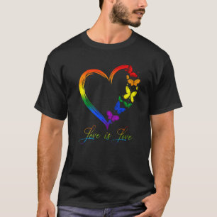 Heart Butterfly Rainbow Love Is Love Lgbt Gay Lesb T-Shirt