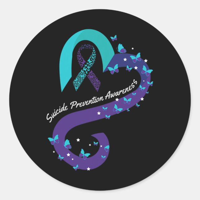 Heart Butterfly Suicide Awareness Mental Health  Classic Round Sticker (Front)