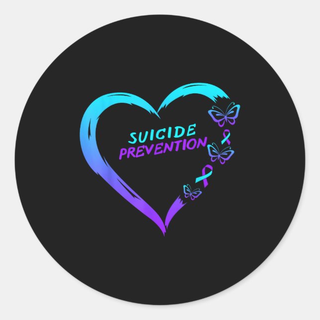 Heart Butterfly Suicide Prevention Awareness  Classic Round Sticker (Front)