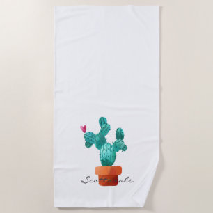 Heart Cactus Green Pink Scottsdale Desert Fun Beach Towel