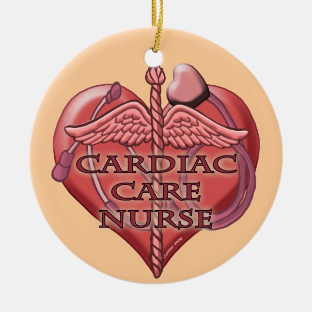 Heart Caduceus Cardiac Care Nurse Ceramic Tree Decoration (Front)