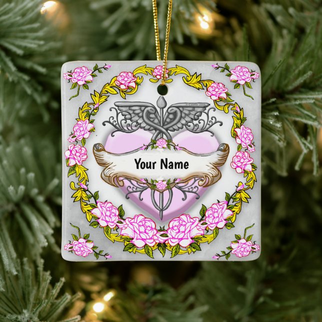Heart Caduceus  Ceramic Ornament (Tree)