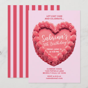 Heart Cake Birthday Invitation (pink/red)