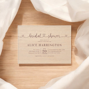 Heart Calligraphy Minimalist Brown Bridal Shower Acrylic Invitations