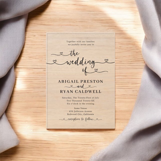 Heart Calligraphy Minimalist Wedding Acrylic Invitations (Creator Uploaded)