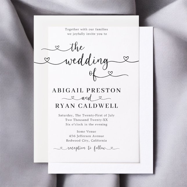 Heart Calligraphy Modern Minimalist Wedding  Vellum Invitations (Creator Uploaded)