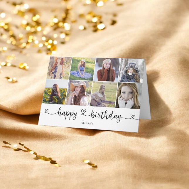 Heart Calligraphy Photo Happy Birthday Card (Creator Uploaded)